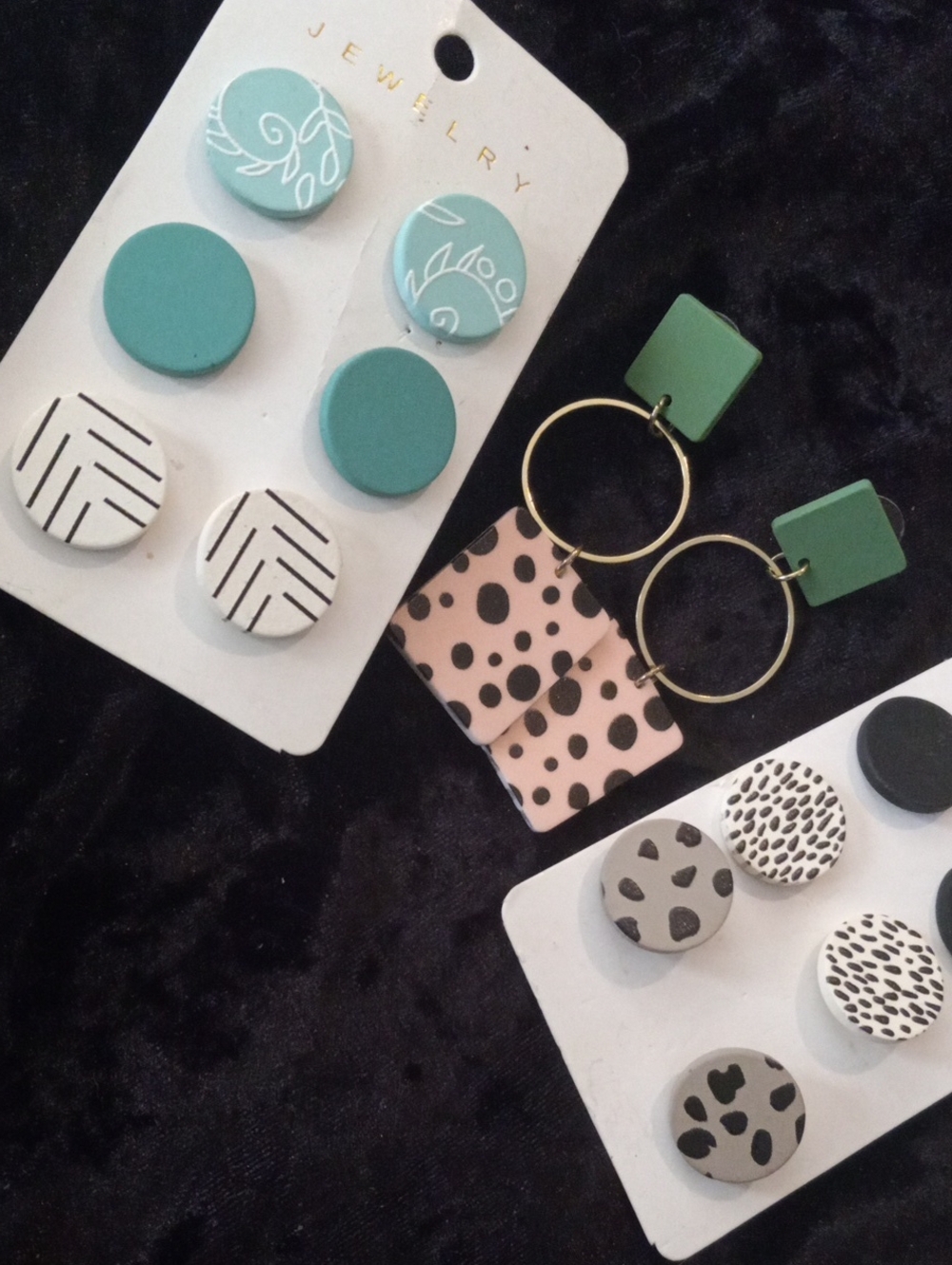 Mint Green & Black Polka Dot Statement Earrings Sets.